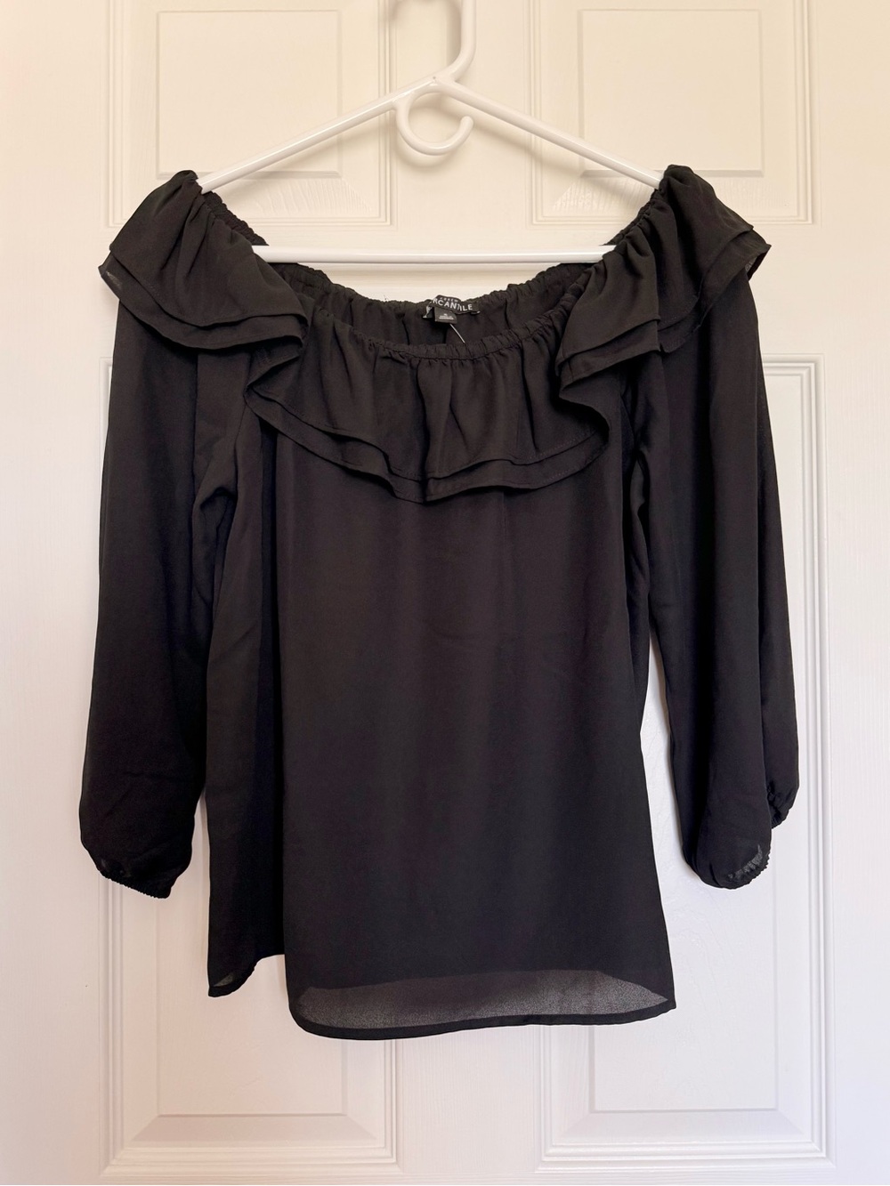 J. Crew Mercantile Black Off-Shoulder Ruffle Blouse